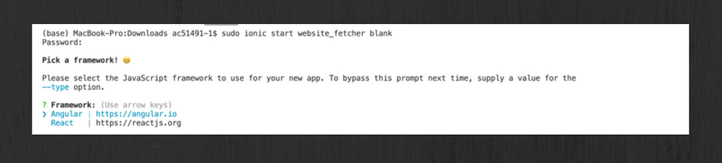 create app sudo ionic start app_name blank