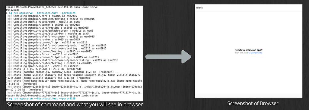 running app sudo ionic serve